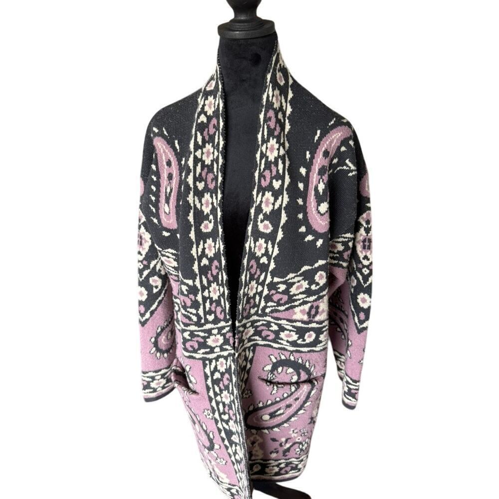 Max Studio Longline Cardigan Sweater‎ | Boho Paisley Print  M